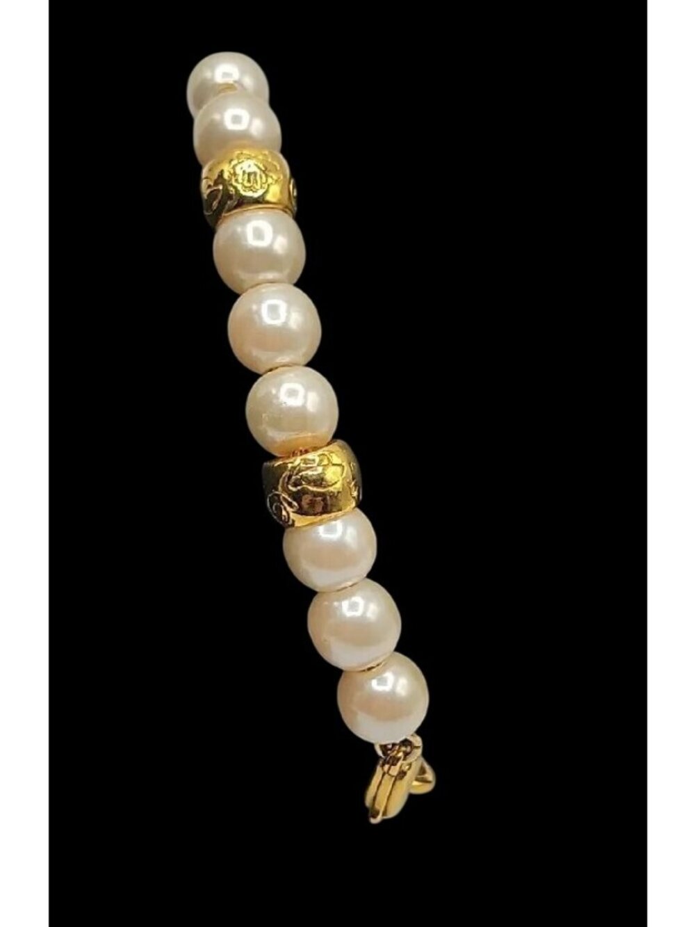 Vintage LCI Liz Claiborne Faux Pearl Gold Tone Bead Bracelet 1990s 7.5" Cable - Picture 4 of 13